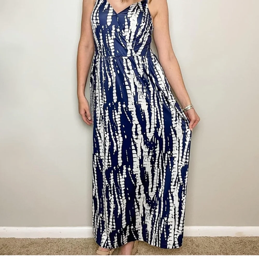 OUGES Women Summer Maxi Dress V NeckStraps  with Pockets Small - Picture 5 of 6